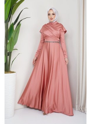 Powder Pink - Unlined - Modest Evening Dress - İmaj Butik
