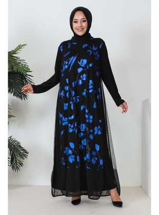 Saxe Blue - Unlined - Plus Size Evening Dress - İmaj Butik