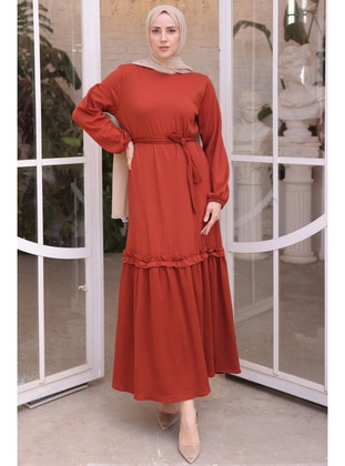 Brick Red - Modest Dress - Benguen