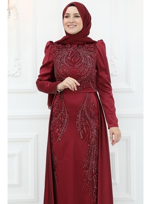 Burgundy - Plus Size Evening Dress - Amine Hüma