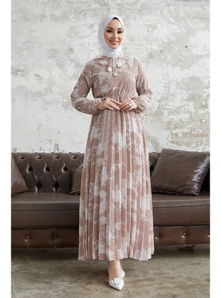 Beige - Fully Lined - Modest Dress - InStyle