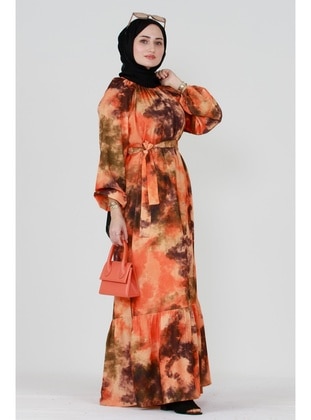 Orange - Modest Dress - Sevitli