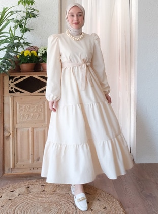 Cream - Modest Dress - Ceylan Otantik