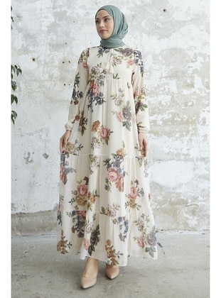 Cream - Floral - Fully Lined - Modest Dress - InStyle