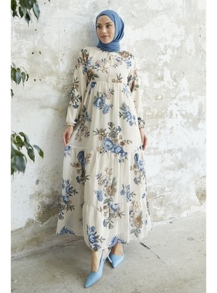Blue - Floral - Fully Lined - Modest Dress - InStyle