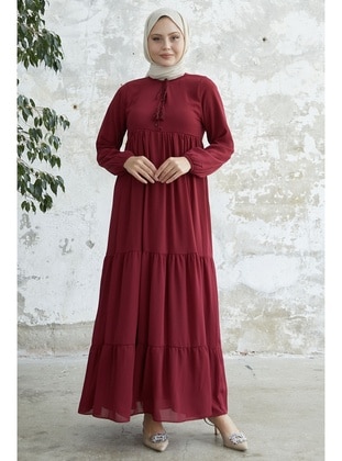 Burgundy - Fully Lined - Modest Dress - InStyle