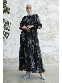 Black - Floral - Fully Lined - Modest Dress