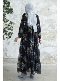 Black - Floral - Fully Lined - Modest Dress