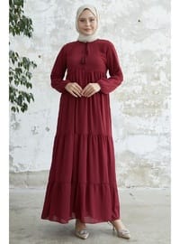 Burgundy - Fully Lined - Modest Dress