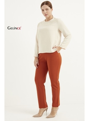 Brick Red - Plus Size Pants - GELİNCE