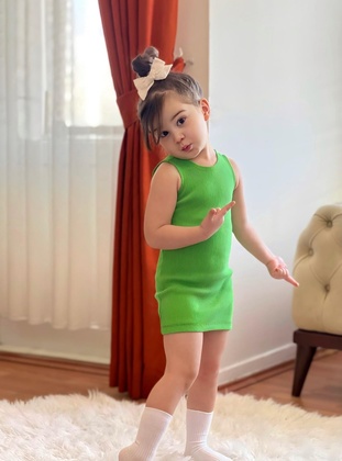 Green - Girls` Dress - Meqlife