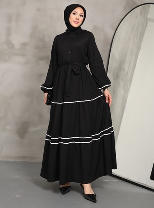 Black - Modest Dress - Nergis Neva