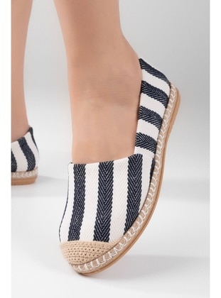 Navy Blue Striped - Flat - Flat Shoes - Aska Shoes