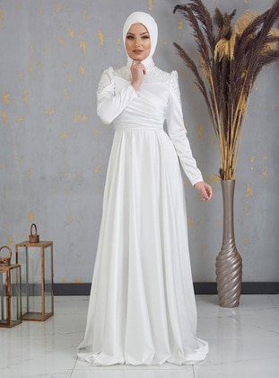 White - White - Modest Evening Dress - Piennar