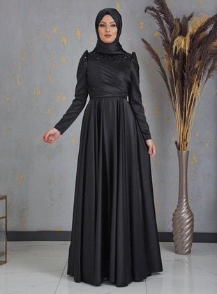 Black - Black - Modest Evening Dress - Piennar