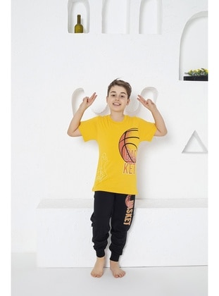 Estiva Erkek Çocuk Basket Baskılı Kısa Kollu Yazlık Pijama Takımı HARDAL