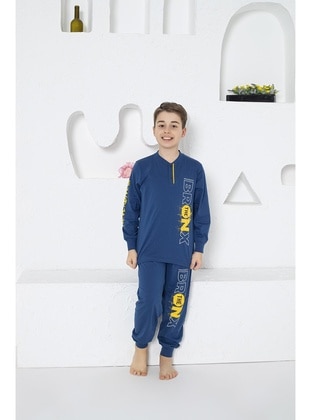 Estiva Erkek Çocuk Bronx Baskılı Uzun Kollu Yazlık Pijama Takımı İNDİGO
