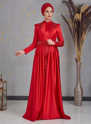 Red - Red - Modest Evening Dress - Piennar