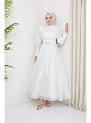White - 1000gr - Modest Evening Dress - Hakimoda