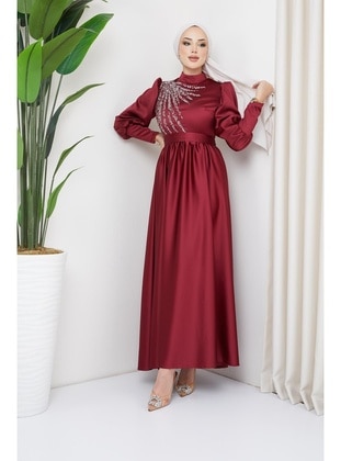 Burgundy - 600gr - Modest Evening Dress - Hakimoda