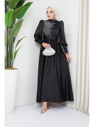 Black - 650gr - Modest Evening Dress - Hakimoda
