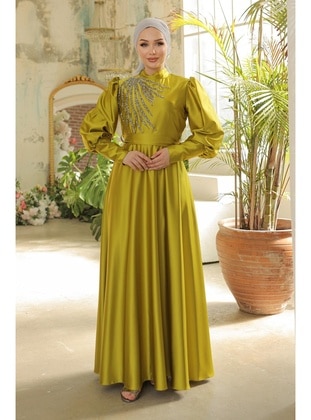 Olive Green - 600gr - Modest Evening Dress - Hakimoda