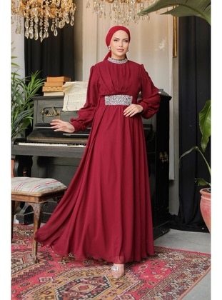 Burgundy - 1000gr - Modest Evening Dress - Hakimoda