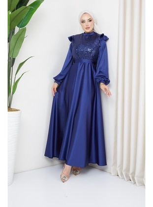 Navy Blue - Modest Evening Dress - Hakimoda