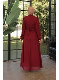 Burgundy - 1000gr - Modest Evening Dress