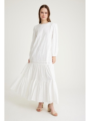 White - Modest Dress - Olcay