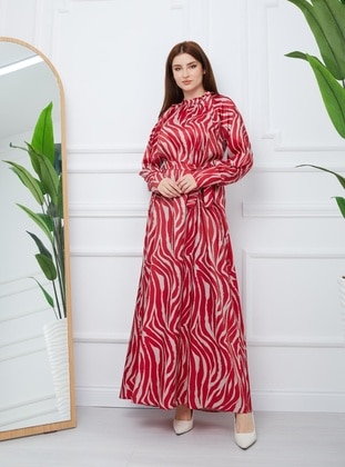 Red - Modest Dress - Olcay
