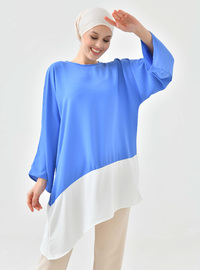 Asymmetrische Tunika Blau Weiß