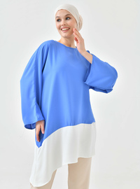 Asymmetrische Tunika Blau Weiß