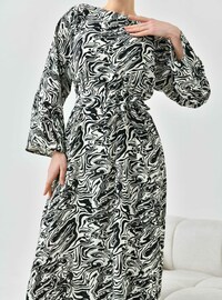 Wasser Muster Hijab Kleid Schwarz