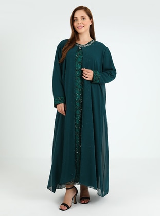Green - Plus Size Evening Dress - Atay Gökmen