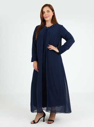 Navy Blue - Plus Size Evening Dress - Atay Gökmen
