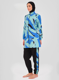 Gemustertes Badeanzug-Set - Blau