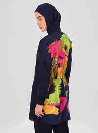 Modest Badeanzug Set Panama Muster Marineblau