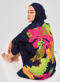 Modest Badeanzug Set Panama Muster Marineblau