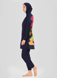 Modest Badeanzug Set Panama Muster Marineblau