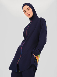 Modest Badeanzug Set Panama Muster Marineblau