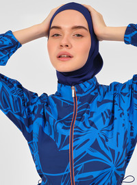 Tesettür Mayo Takım Desenli Dark Indigo