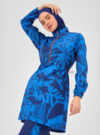 Tesettür Mayo Takım Desenli Dark Indigo