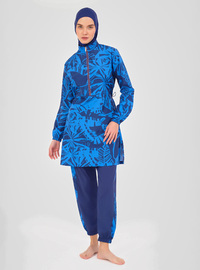 Tesettür Mayo Takım Desenli Dark Indigo