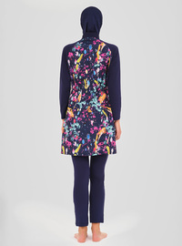 Modest Badeanzug Floral Marineblau