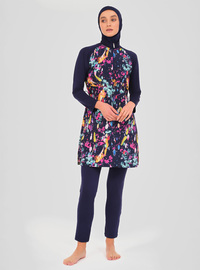 Modest Badeanzug Floral Marineblau