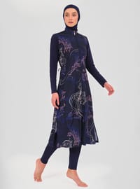 Marineblauer Burkini mit Muster