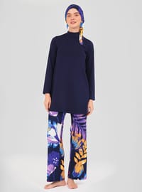 Blumendruck Modest Badeanzug Marineblau