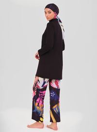 Burkini mit Blumenmuster Schwarz