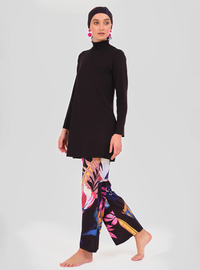 Burkini mit Blumenmuster Schwarz